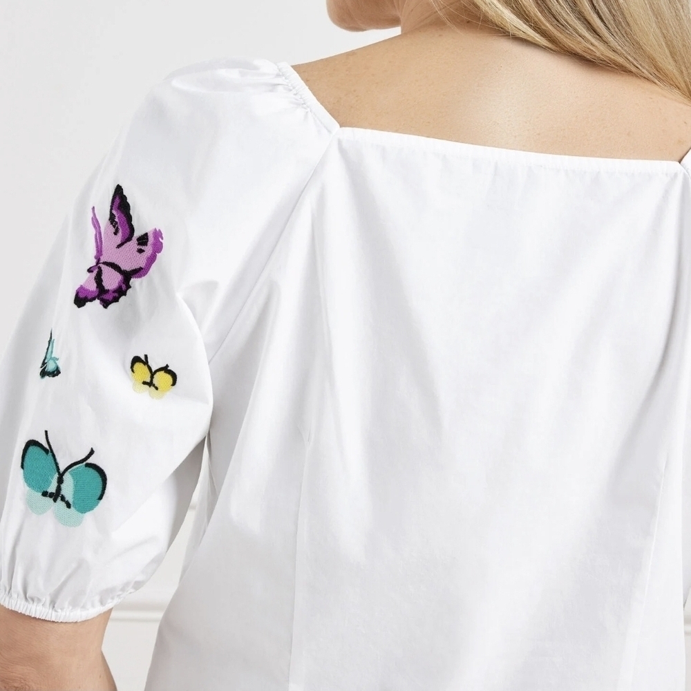 Talbots White Top with Colorful Butterfly Print Size L - Picture 2 of 11